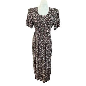 Vintage 90s Betsy Lauren Dress spring summer floral short sleeve size 12 pleated